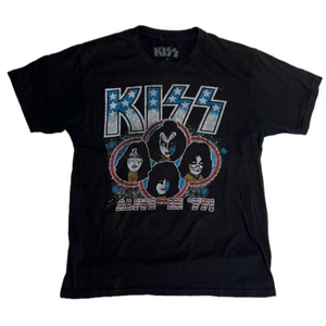 Kiss Black Graphic Tee with Red, Blue, White Accents